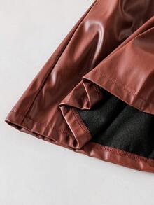 女童三件套服装：黑色毛绒背心（带蝴蝶结装饰）+ 白色罗纹高领上衣 + 棕色 PU 百褶裙，新年及冬季服装 - 彩色 - 查看 8