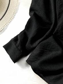 Lacomfia Blusa holgada de manga larga con aplicaciones de rhinestones, casual, cómoda y versátil, de unicolor y talla grande - Negro - Ver 7