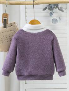 SHEIN 男婴V领二合一针织毛衣，高领针织套头衫，适合秋冬季 - 紫色 - 查看 2