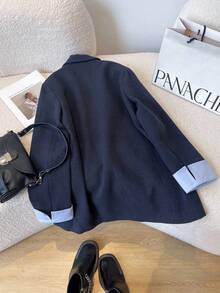 Airaco 女式双排扣翻领休闲西装外套 - 藏蓝色 - 查看 2