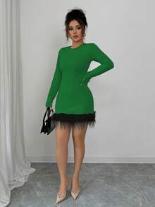 Elenzga Vestido de suéter casual de mujer con flecos - Verde Oliva - Ver 4