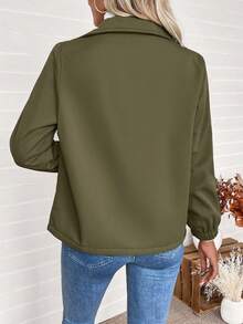 EMERY ROSE Chaqueta de forro polar con cremallera, de manga raglán y unicolor, para mantener el calor - Verde militar - Ver 2
