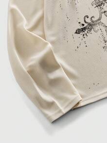 ROMWE MEN Street Life Men's KPOP Casual Cross & Skull Print Pullover Sweatshirt - Apricot - View 4