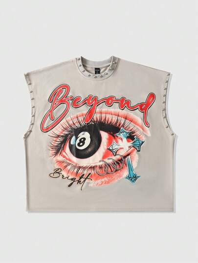 Street Life Camiseta de tirantes holgada con estampado de remaches y ojos para hombres