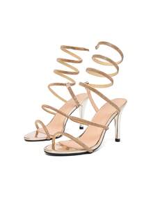 CUCCOO SZL Fashionable Crystal Ankle Strap Sexy High Heel Sandals, Suitable For Dates, Gatherings, Parties And Other Occasions - Gold - View 4