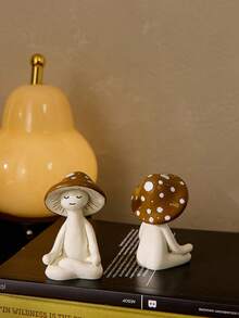 Cirelle 1pc Cute Meditation Sitting Yoga Mushroom Desktop Decor, Yoga Mushroom Ornament Home Living Room Decoration, Garden Resin Craft Gift - Multicolor - View 3