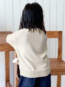 DAZY Girls V-Neck Loose Casual Sweater, Young Girl Fall Clothes - Beige - View 4