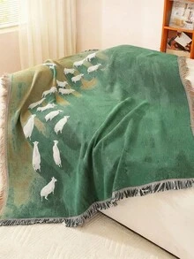 Cirelle 1 件天空下的羔羊图案波西米亚流苏提花毯，厚实、柔软、无印花、可水洗、易护理、不褪色，适用于家居装饰、沙发、椅子、床、壁挂、桌布、地板、花园、野餐、户外露营