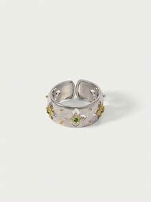 Glisma Nhẫn nữ 18k kiểu hở, trang sức phương Tây, phong cách cổ điển, đá quý, phù hợp với nhiều trang phục, dành cho mẹ/phụ nữ/bé gái/người mẹ, cao cấp, mùa hè/đi biển/dự tiệc, nhiều lớp/đá quý/hạt cườm/pha lê, kiểu dáng quyến rũ/to bản. - Bạc - Xem 2