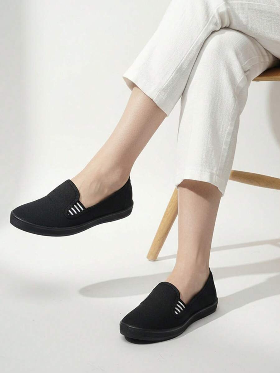 tenis hombre mujer casuales de lona planos unisex moda sin con detalle de botón básicos 22mx 26mx confort al camina urbano casual con agujetas zapatillas urbano deportivo negro slip on  con resorte bicolor - Negro - Ver 1