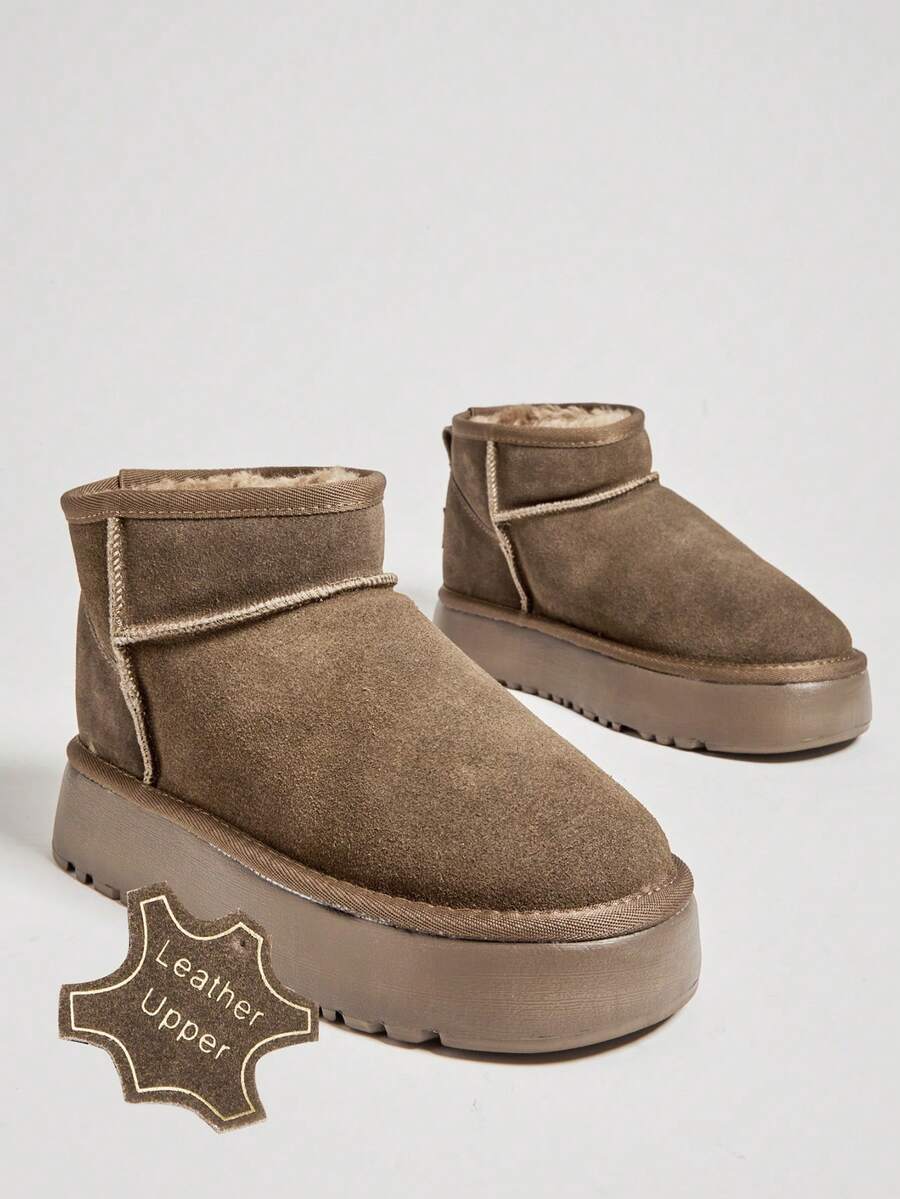 Solezae Women's 1.5" Ultra-Light Platform Premium Suede Leather Olive Ankle Snow Booties-Plush Fur Trim,Cozy Ankle Fit,Warm, Stylish & Endlessly Wearable. Valentine's Day - Olive Green - View 1