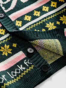 ROMWE MEN Street Life Chaqueta de punto con estampado de letras de colores para hombre - Verde - Ver 5