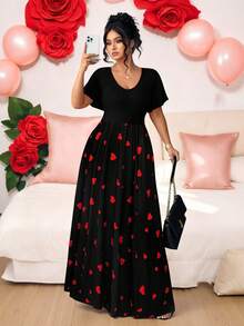 Elenzga Plus Size Elegant Minimalist Holiday Party Ruffle Sleeve Fitted Knit Dress - Black - View 4