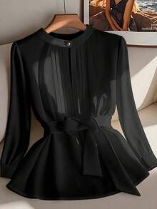 Franclia Women's Casual Business Solid Color Long Sleeve Fitted Shirt