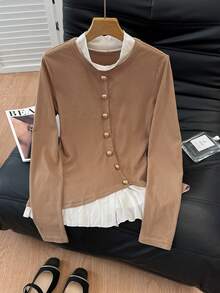 SHEIN Frenchy Áo thun nữ tay dài cổ cao cài nút, áo cài nút kim loại, áo xếp ly, áo màu nâu cho nữ, áo tay dài màu nâu, áo màu nâu cà phê, áo kiểu màu nâu, áo chui đầu màu nâu, áo nữ thanh lịch, mùa thu, áo thun giữ nhiệt, áo phối màu, áo kiểu thường ngày cho nữ, phong cách Pháp thanh lịch, cổ điển, tối giản, phù hợp mặc hàng ngày, áo kiểu nữ thanh lịch, mùa đông cho nữ, thường ngày cho nữ, bữa sáng cho nữ, phù hợp cho thường ngày và kỳ nghỉ, xuân/thu, phong cách Pháp, phụ nữ Paris, phong cách châu Âu, kỳ nghỉ châu Âu, thu/đông, phù hợp cho mọi mùa, mùa đông cho nữ, năm mới, phụ nữ năm mới, phong cách Pháp thường ngày, cổ điển, tối giản, phù hợp mặc hàng ngày, phong cách Pháp, phong cách châu Âu - Màu Khaki - Xem 8