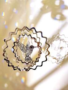 1pc 3d Hummingbird Shape Sun Catcher For Outdoor Garden Decoration, Metal Stainless Steel Wind Spinner Wind Chime Hanging Ornament - Silver - View 4