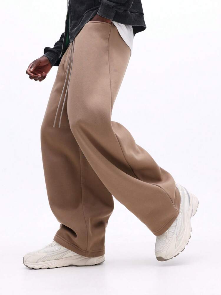 SUMWON Relaxed Wide Leg Drawstring Sweatpants With Elastic Cuffs Casual Loose Fit Winter Joggers Comfortable Everyday Loungewear Plain