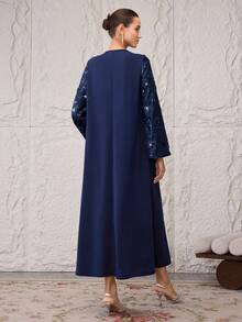 Al Najma Women's Turkish Maxi Dress & Arabic Traditional Abaya Kaftan Jalabiya Dress - Royal Blue - View 3