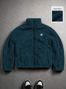 PAVTROS 男士保暖内衬休闲百搭刺绣细节夹克，秋冬款 - 藍色 - 查看 4