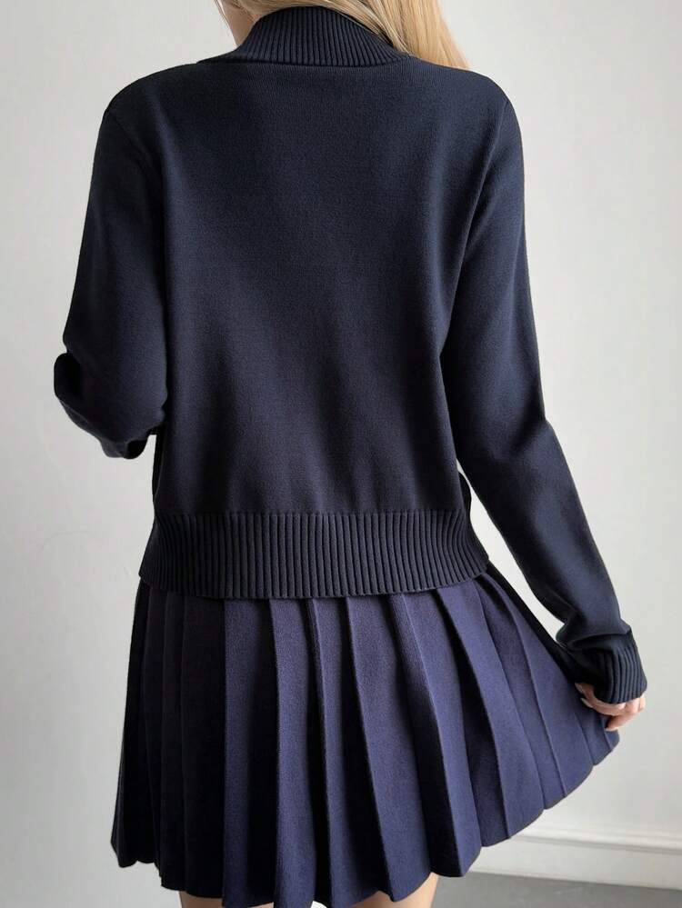 Women High Neck Sweater And Casual Skirt 2 Pieces Set, Autumn/Winter
