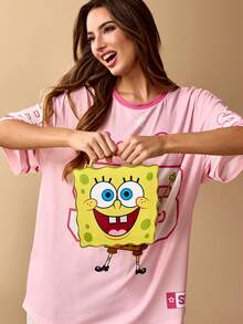 SpongeBob SquarePants | SHEIN 1个PU皮革可爱卡通人物印花手提包，配有可拆卸肩带，可手提或斜挎，可装钱包、纸巾、手机等，适合女性和学生，俏皮可爱，是送礼佳品，黄色 - 黃色 - 查看 4