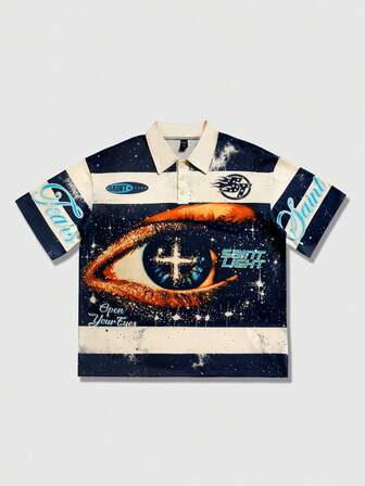 Street Life T-shirt a maniche corte a righe con colletto polo unisex