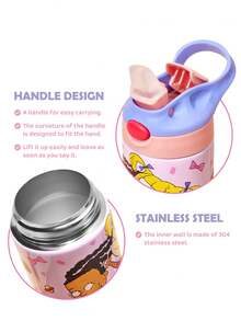 Nick 90s | SHEIN 500毫升不锈钢保温防漏水杯，带吸管盖和硅胶吸管，方便男孩女孩使用，是露营和上学的理想之选，也是馈赠佳品。 - 粉色 - 查看 5