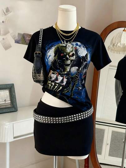 Lalippa Women's Fashionable Printed Round Neck Short Sleeve T-Shirt