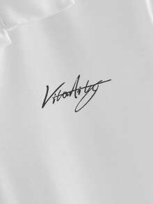 Manfinity VCAY 男士休闲字母印花短袖Polo衫和短裤套装，夏季 - 白色 - 查看 4