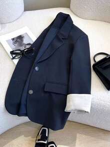 Airaco Women's Fashion Casual Lapel NeckSingle-Breasted Blazer - Navy Blue - View 3