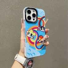 THE POWERPUFF GIRLS X SHEIN Capa protetora transparente bicolor para celular com estampa de desenho animado arco-íris, compatível com os novos iPhones 11/12/13/14/15/16 Pro Max. Disponível para homens e mulheres, ideal como presente de Natal. - Multicolorido - Ver 3