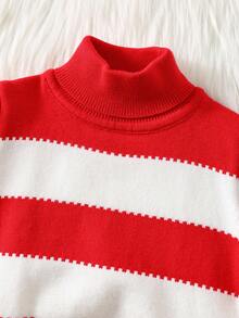 SHEIN 4pcs Red & White Striped Turtleneck Sweater Family Matching Outfits, Mommy And Me, Unisex Baby Winter Clothes - Multicolor - View 6