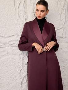 Al Najma Áo choàng Abaya trơn màu dành cho nữ có cổ choàng, tay dài thanh lịch - Màu Đỏ Sâu - Xem 5