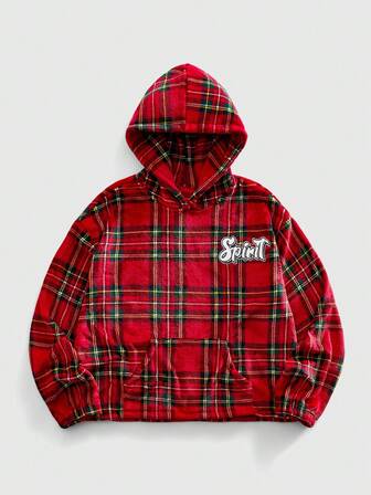 Prep Sudadera con capucha casual para hombres con estampado de parche y gráfico de letras, para otoño/invierno