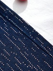 Comfortcana Women's Summer Fashion Rhinestone Embellished Slant Pocket Mini Denim Skirt - Dark Wash - View 4