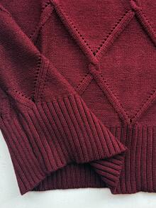 EMERY ROSE Solid Color Round Neck Casual Slim Fit Pullover Long Sleeve Sweater Burgundy Tops For Women - Burgundy - View 7