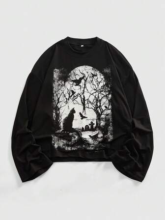 Street Life T-shirt à manches longues oversize à motif sombre pour hommes