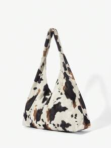 Maija 女士手提包、单肩包、流浪包，麂皮材质，时尚优雅，简约百搭，可个性化定制，经典百搭，适合通勤、办公、约会、日常、购物、下午茶等场合。 - 黑與白 - 查看 3