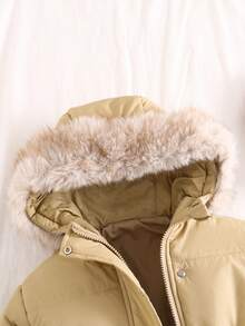Young Girls Padded Coat, Casual Versatile All-Match Style, Brown Mid-Length Waisted, Winter - Khaki - View 5