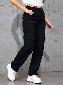 Pantalones cargo holgados con múltiples bolsillos, diseño relajado y versátil, tejido estructurado y con personalidad - Negro - Ver 2
