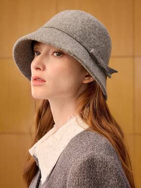 MOTF PREMIUM GREY WOOL BOWKNOT DECOR BUCKET HAT
