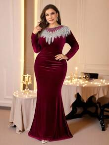 Coutiva Vestido de noche formal de talla grande (muy adornado) - Burdeos - Ver 4