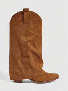 CUCCOO SZL 女士尖头西式时尚高跟及膝靴，适合日常穿着 - 棕色 - 查看 7