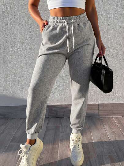 EURMUSE Women's Solid Light Washed Regular Fit Good Quality Drawstring Casual Sweatpants