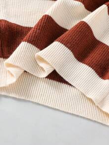 Men's Crew Neck Long Sleeve Striped Contrast Color All-Match Casual Pullover Sweater, Apricot Color, Suitable For Daily, School, And Leisure Wear 14 Year Old Clothes Boy Sweater Kid 8 Years Old Boy Knitwear Sweaters Teen Boys