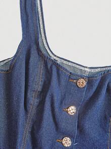 SHEIN MOD 大码女式时尚休闲水洗上衣 - 中等水洗藍 - 查看 7