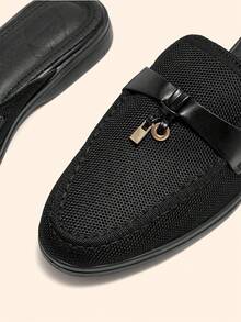 CUCCOO BASICS Sepatu Kasual Wanita Rajut Hitam Serbaguna Nyaman untuk Perjalanan Sehari-hari, Sepatu Slip-On Model Mule untuk Natal dan Musim Semi - Hitam - View 3