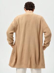 RONVEXI Loose Fit Men's Solid Ribbed Knit Duster Beige Cardigans, Long Sleeve Top - Pale Yellow - View 3
