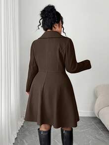 Elenzga Plus Size Overcoats With Waist Cinching Design And Metal Buckle - Coffee Brown - View 2