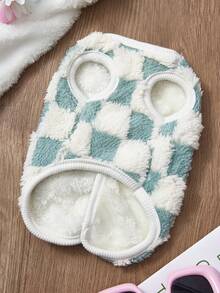 PETSIN 1件蓝白格子羊毛无袖猫狗背心，厚实保暖，适合秋冬 - 藍色 - 查看 4